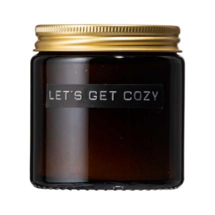 Geurkaars klein cedarwood bruin glas LET'S GET COZY